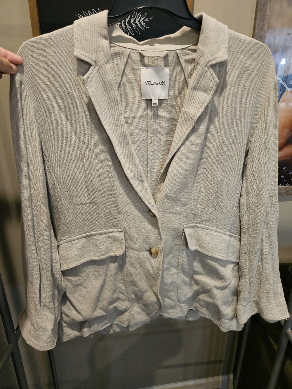 Madewell $148 Breezewoven Larsen Blazer Women’s Large Ashen Sage Linen Blend
